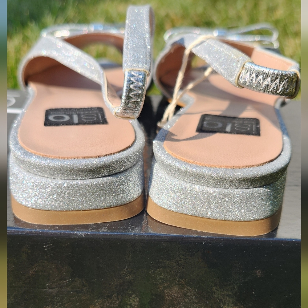 🇮🇹ISLO ISABELLA LORUSSO open toe flat slingback silver metallic sandals in 38 - Picture 8 of 15